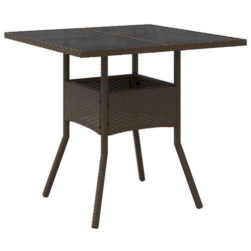 Havebord med glastop 80x80x75 cm polyrattan brun