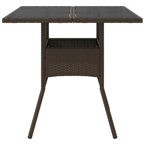 Havebord med glastop 80x80x75 cm polyrattan brun