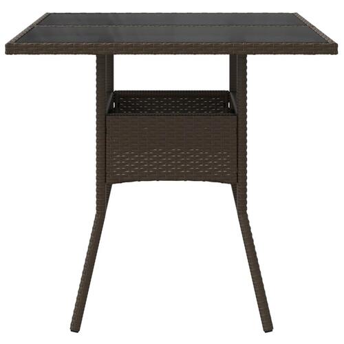 Havebord med glastop 80x80x75 cm polyrattan brun