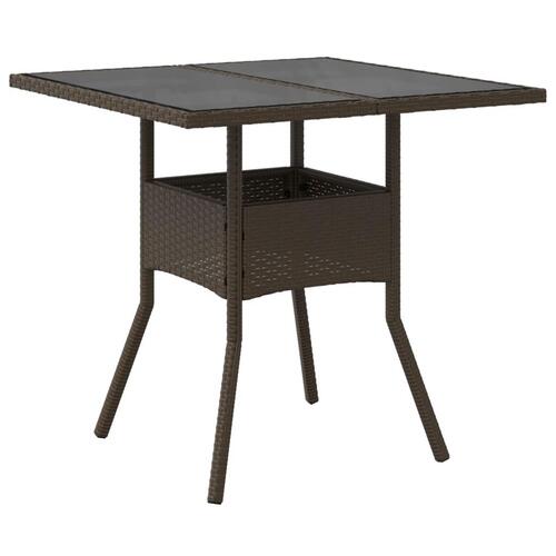 Havebord med glastop 80x80x75 cm polyrattan brun