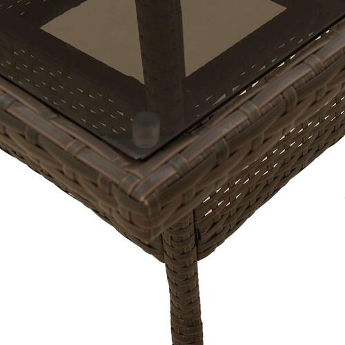 Havebord med glastop 80x80x75 cm polyrattan brun