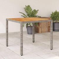 Havebord med akacietop 90x90x75 cm polyrattan grå