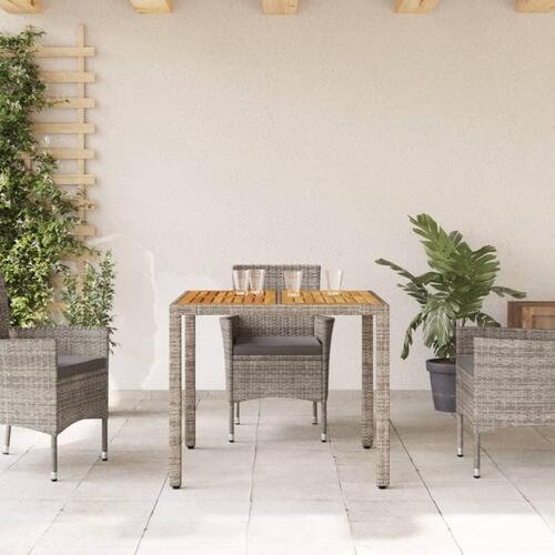 Havebord med akacietop 90x90x75 cm polyrattan grå