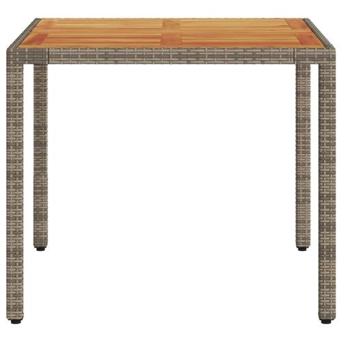 Havebord med akacietop 90x90x75 cm polyrattan grå