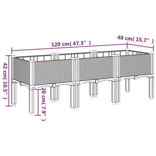 Plantekasse med ben 120x40x42 cm PP brun