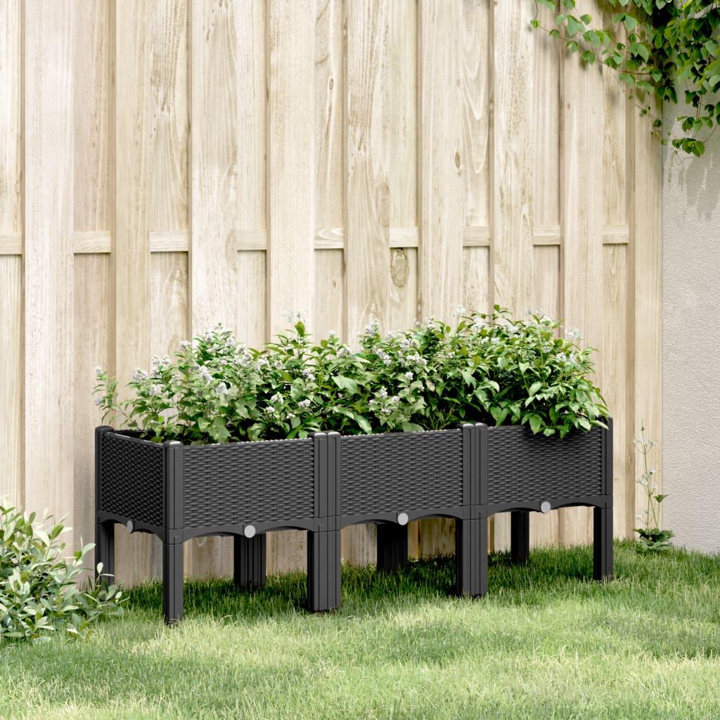 Plantekasse med ben 120x40x42 cm PP sort billede