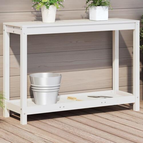 Plantebord med hylde 108x35x75 cm massivt fyrretræ hvid