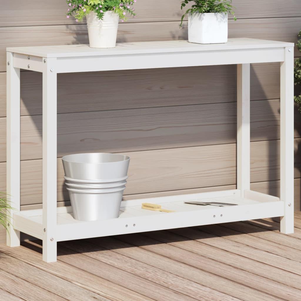 Plantebord med hylde 108x35x75 cm massivt fyrretræ hvid