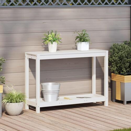 Plantebord med hylde 108x35x75 cm massivt fyrretræ hvid