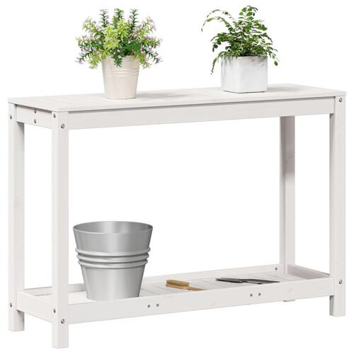 Plantebord med hylde 108x35x75 cm massivt fyrretræ hvid