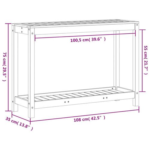 Plantebord med hylde 108x35x75 cm massivt fyrretræ hvid