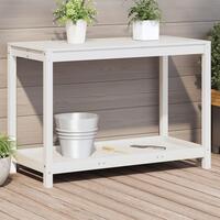 Plantebord med hylde 108x50x75 cm massivt fyrretræ hvid