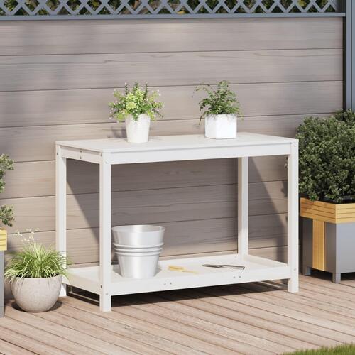 Plantebord med hylde 108x50x75 cm massivt fyrretræ hvid
