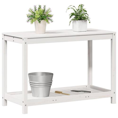 Plantebord med hylde 108x50x75 cm massivt fyrretræ hvid