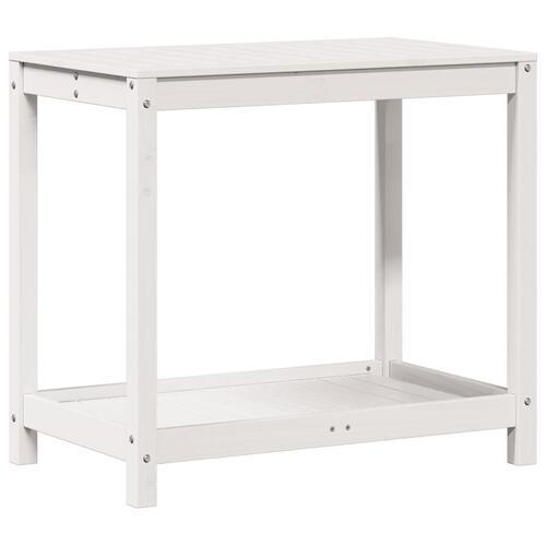Plantebord med hylde 82,5x50x75 cm massivt fyrretræ hvid