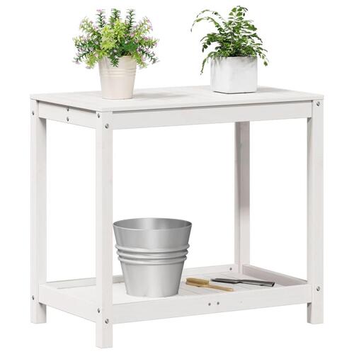 Plantebord med hylde 82,5x50x75 cm massivt fyrretræ hvid