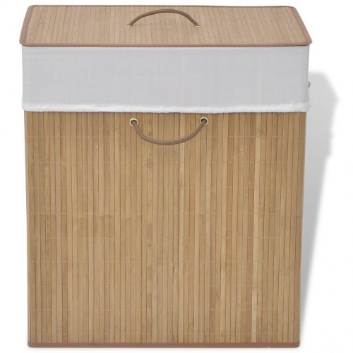 Vasketøjskurv i bambus - rektangulær, naturfarvet 52×32×60 cm