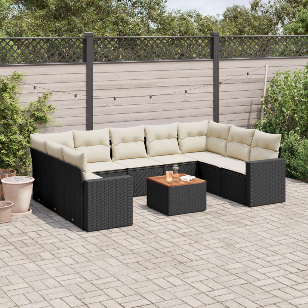 Sofasæt til haven 10 dele med hynder polyrattan sort billede