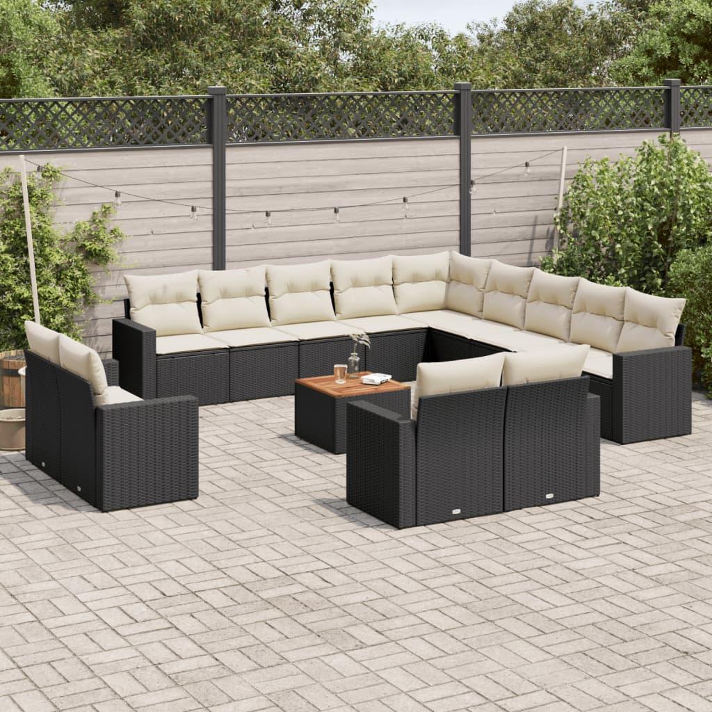Sofasæt til haven 14 dele med hynder polyrattan sort