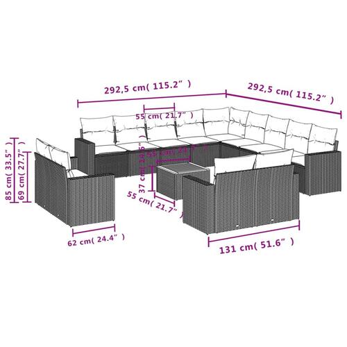 Sofasæt til haven 14 dele med hynder polyrattan sort