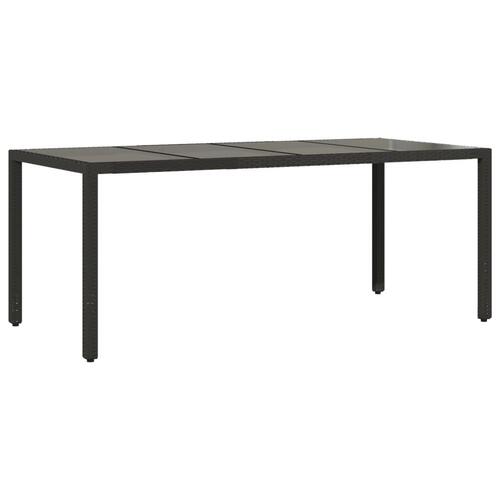 Havebord med glastop 150x90x75 cm polyrattan sort