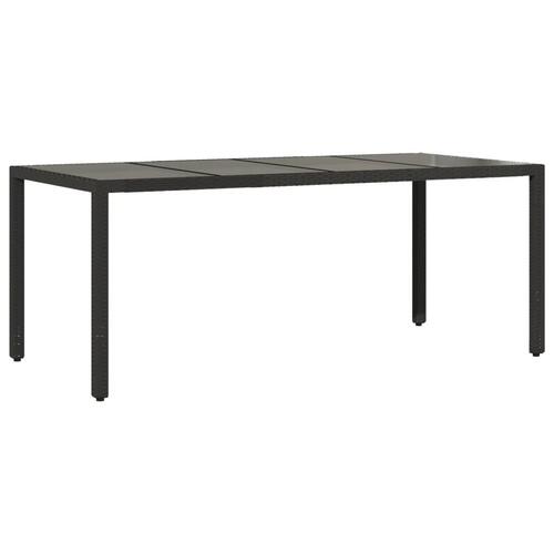 Havebord med glastop 150x90x75 cm polyrattan sort