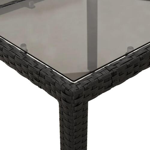 Havebord med glastop 150x90x75 cm polyrattan sort