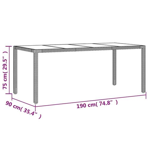 Havebord med glastop 150x90x75 cm polyrattan sort