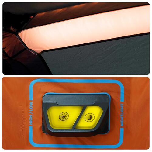 6-personers telt med LED-lys quick-release lysegrå og orange