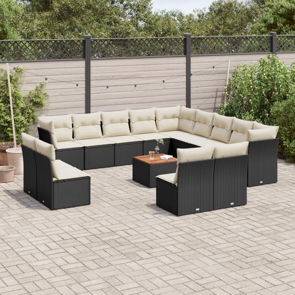 Sofasæt til haven 14 dele med hynder polyrattan sort