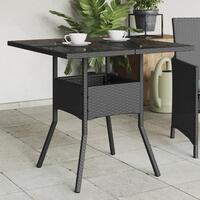 Havebord med glastop 80x80x75 cm polyrattan sort