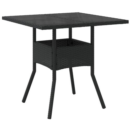 Havebord med glastop 80x80x75 cm polyrattan sort