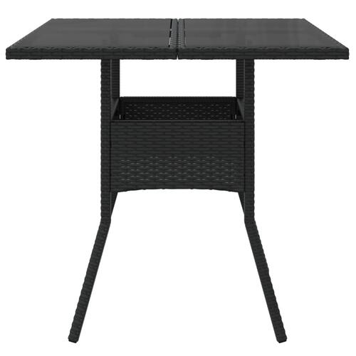 Havebord med glastop 80x80x75 cm polyrattan sort