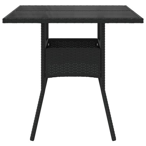 Havebord med glastop 80x80x75 cm polyrattan sort