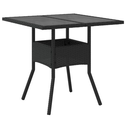 Havebord med glastop 80x80x75 cm polyrattan sort