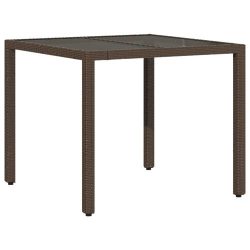 Havebord med glastop 90x90x75 cm polyrattan brun