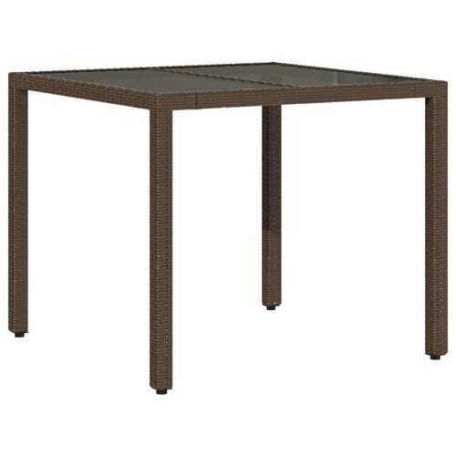 Havebord med glastop 90x90x75 cm polyrattan brun