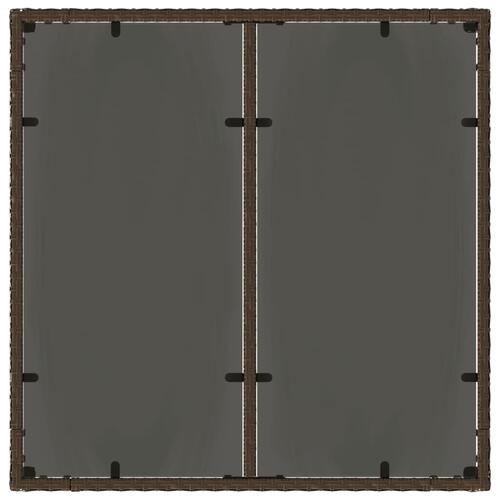 Havebord med glastop 90x90x75 cm polyrattan brun