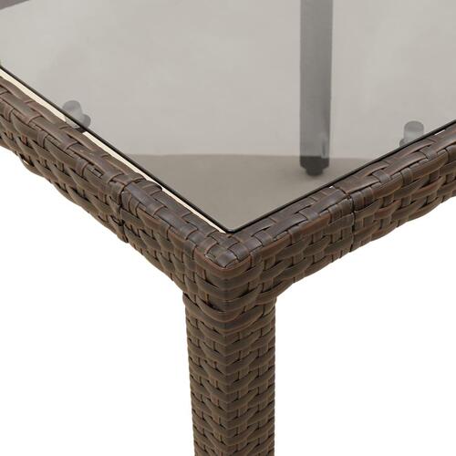 Havebord med glastop 90x90x75 cm polyrattan brun