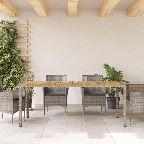 Havebord med akacietop 190x90x75 cm polyrattan grå