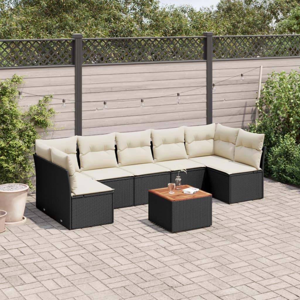 Sofasæt til haven 8 dele med hynder polyrattan sort