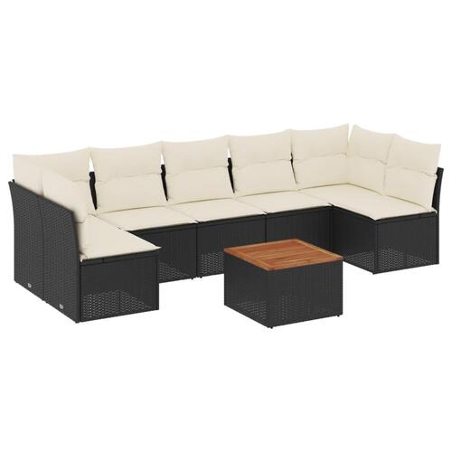 Sofasæt til haven 8 dele med hynder polyrattan sort