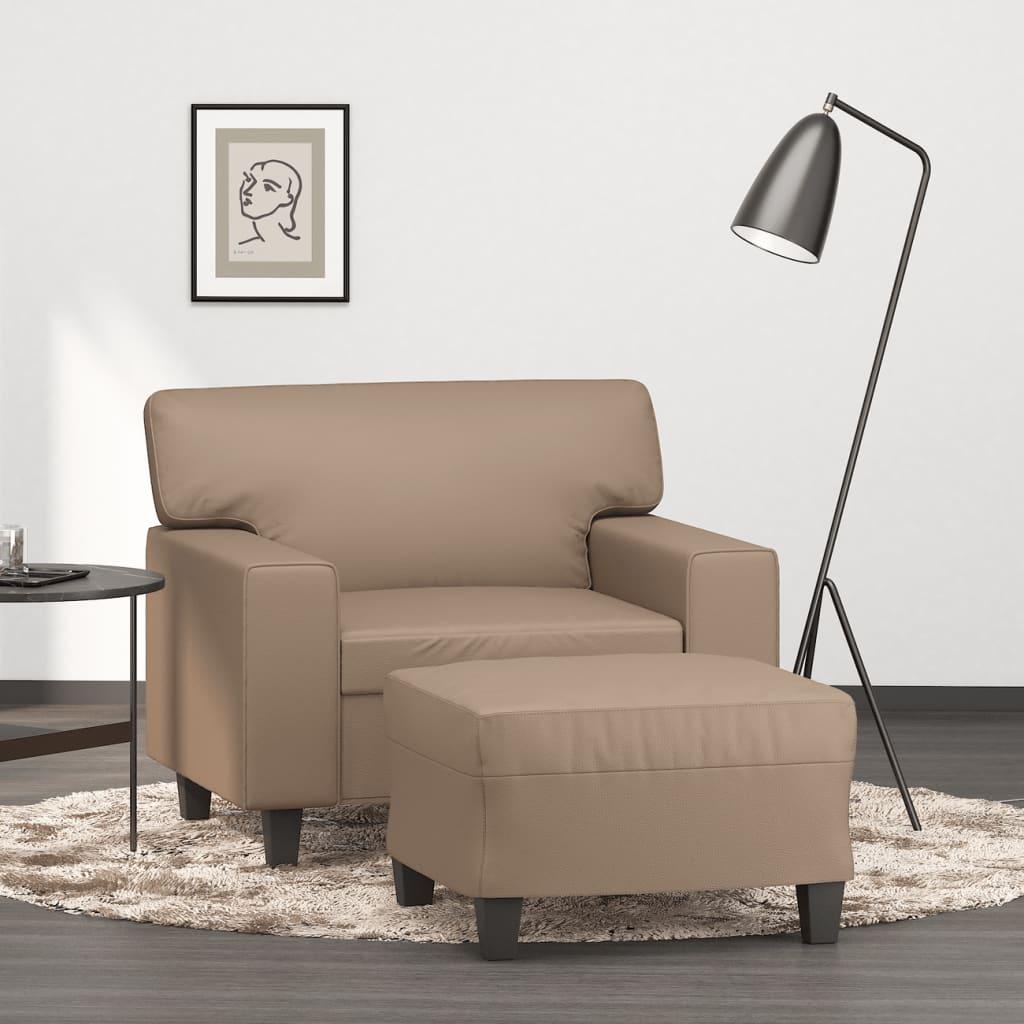 Sofastol med fodskammel 60 cm kunstlæder Cappuccino