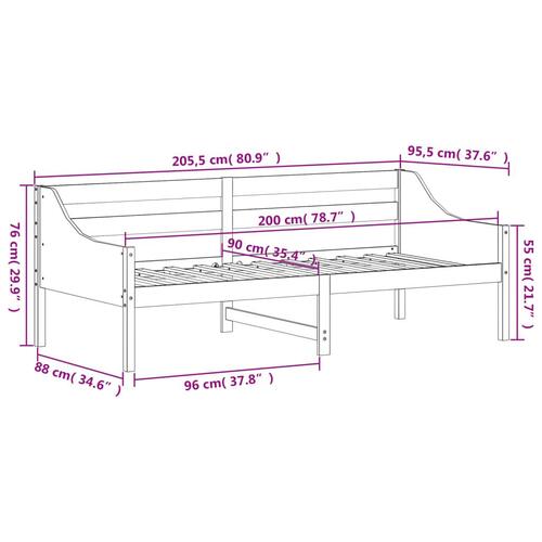 Daybed 90x200 cm massivt fyrretræ hvid