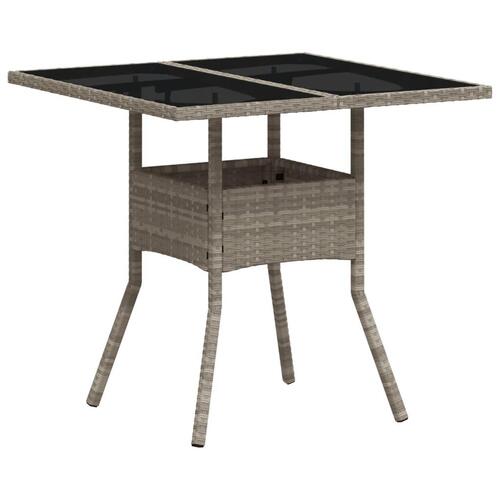 Havebord med glastop 80x80x75 cm polyrattan lysegrå
