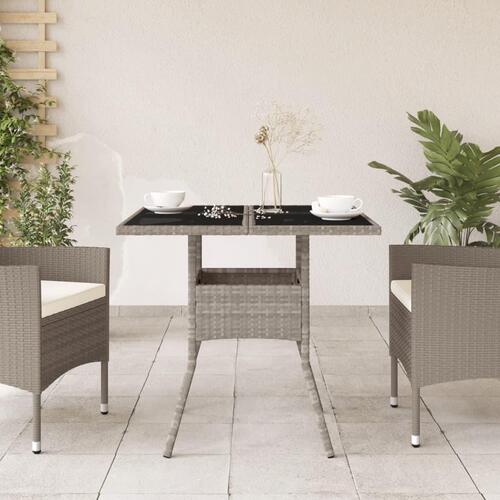 Havebord med glastop 80x80x75 cm polyrattan lysegrå