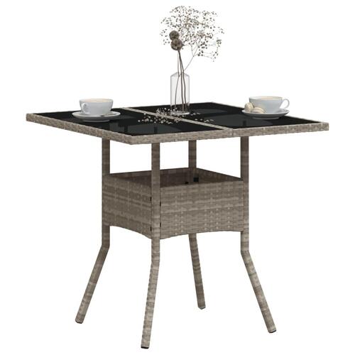 Havebord med glastop 80x80x75 cm polyrattan lysegrå