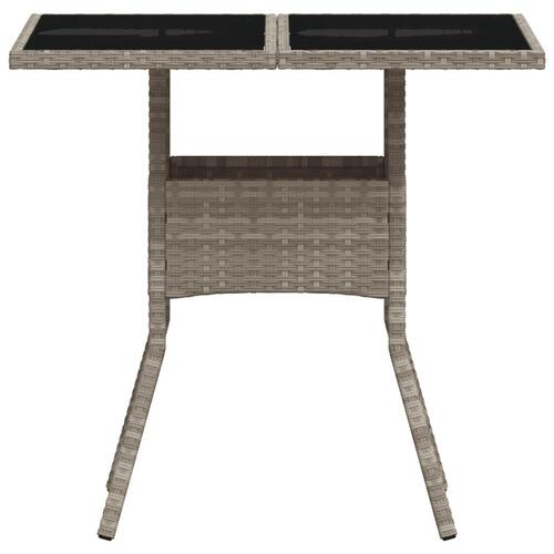 Havebord med glastop 80x80x75 cm polyrattan lysegrå