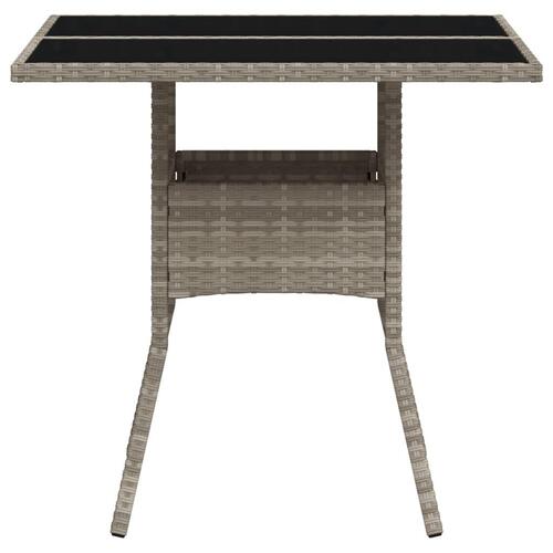Havebord med glastop 80x80x75 cm polyrattan lysegrå