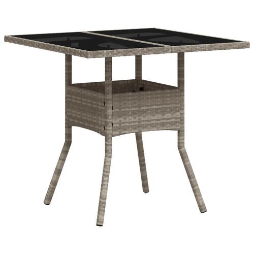 Havebord med glastop 80x80x75 cm polyrattan lysegrå